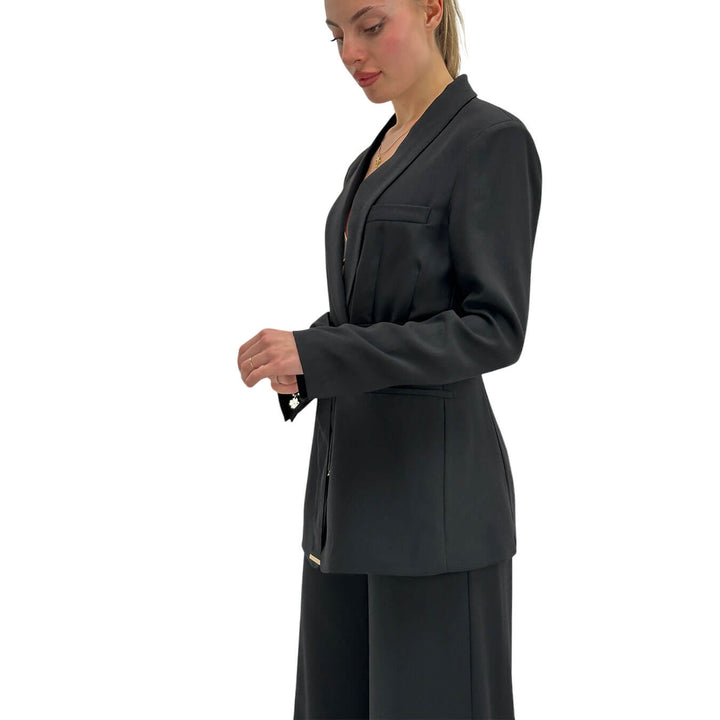 Koralline Women's Jacket, With Belt, Satin, Black