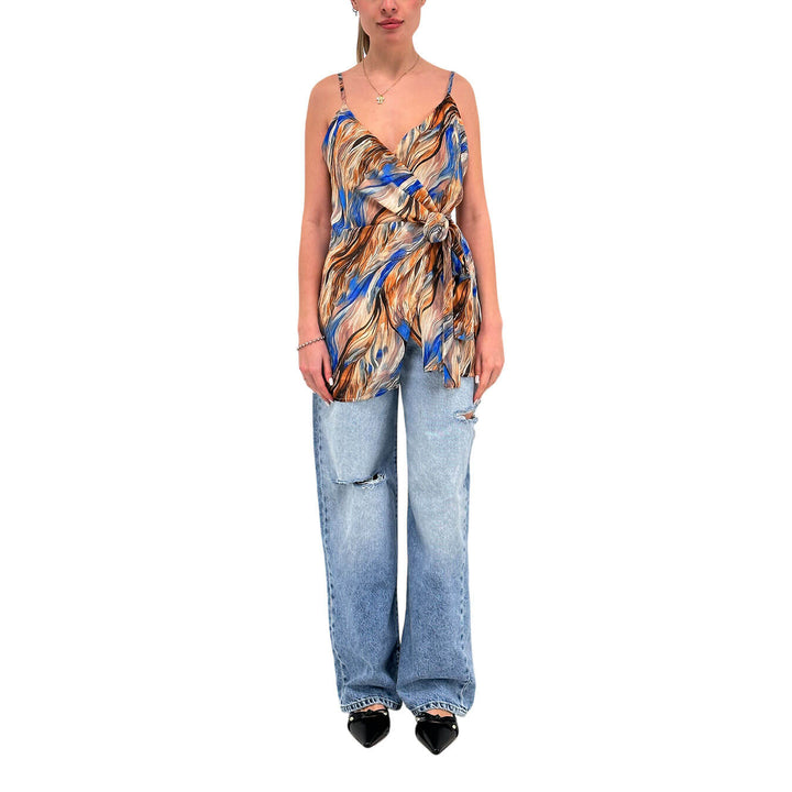 Koralline Women's Top, Geometric Print, Bow, Multicolor