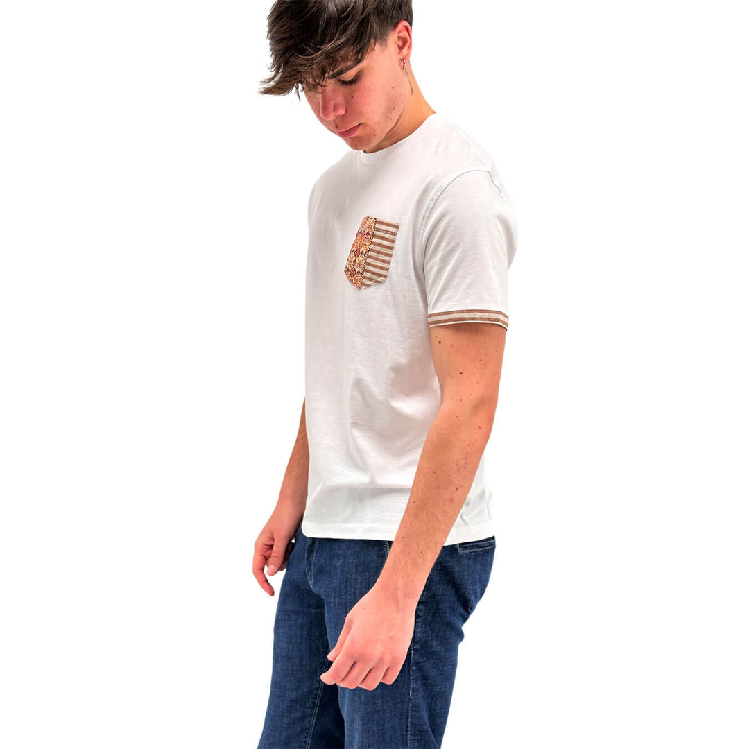 MarKup Men's Sweater, Crew Neck, Coloured Pocket, Cotton, White