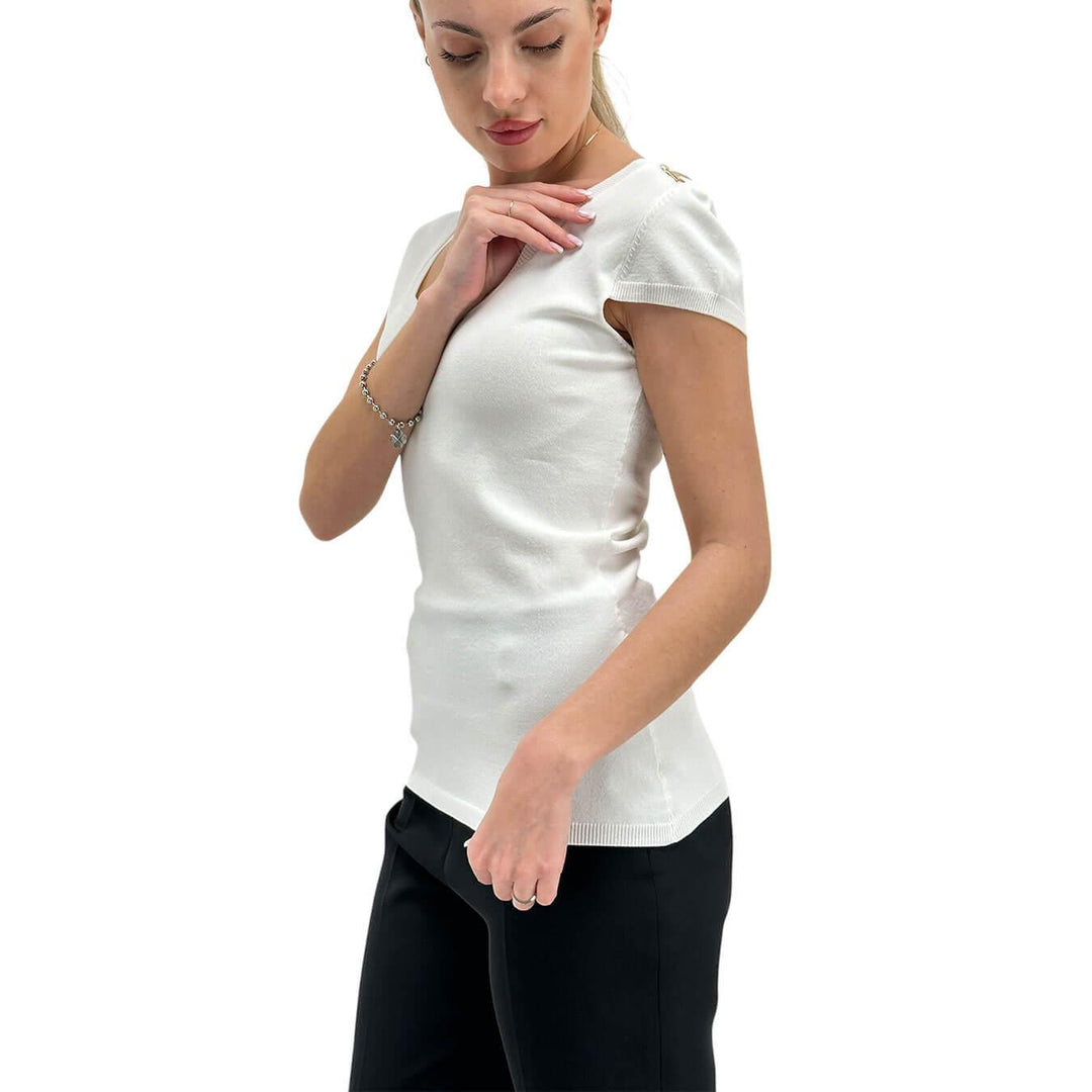 Relish Eric Women's Jersey, Basic T-Shirt, Mixed Fabric, White