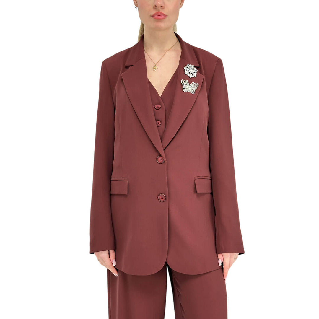 Tension In Women's Jacket, Single Breasted, Pins, Bordeaux