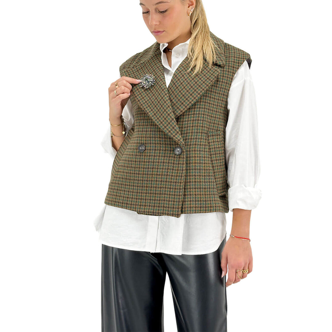 Tensione In, Giacca, Donna, Pied de Poule, Marrone