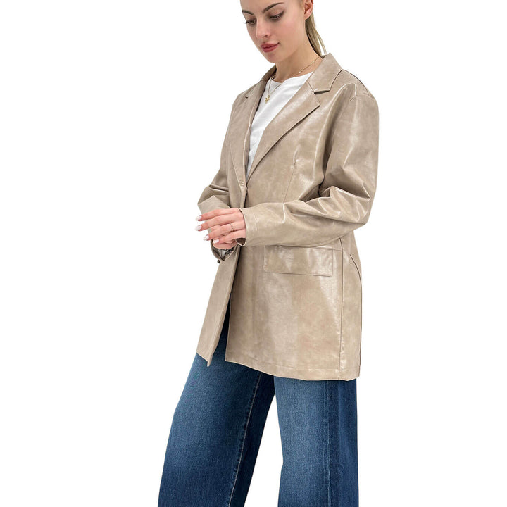 Motel Women's Jacket, Single Breasted, Eco Leather, Beige