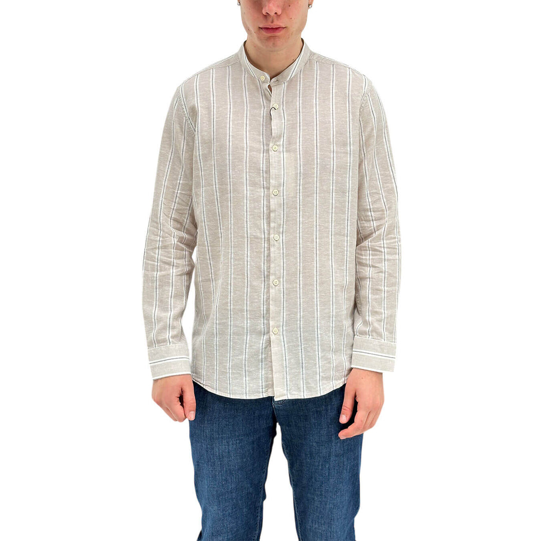 MarKup Men's Shirt, Mandarin Collar, Linen Blend, Ivory