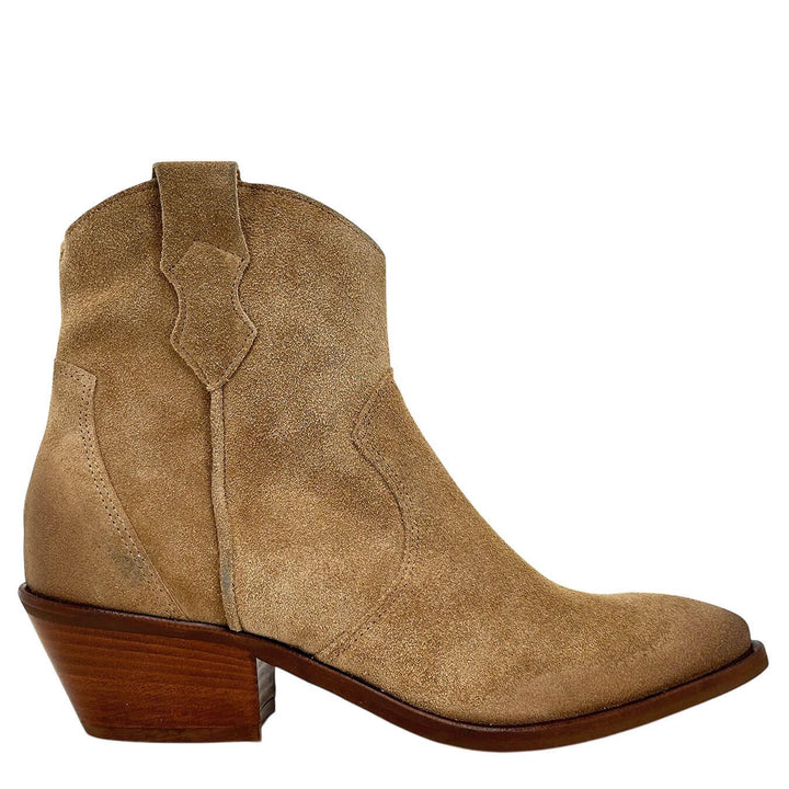 Ovyé Women's Ankle Boot, Texan Model, Suede, Beige