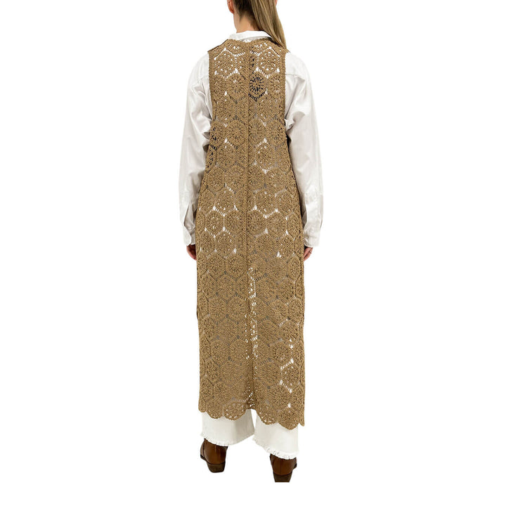 Koralline Women's Vest, Open, Long, Crochet, Cotton, Beige