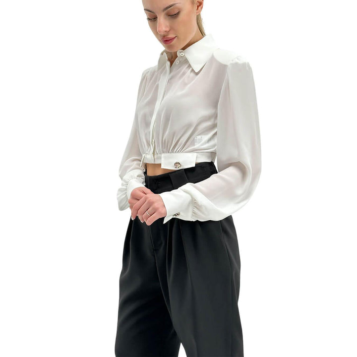 Relish Kugat Women's Shirt, Crop, Decorative Pockets, White