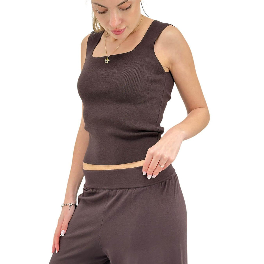Kontatto Women's Jersey, Tank Top, Crop, Mixed Fabric, Brown
