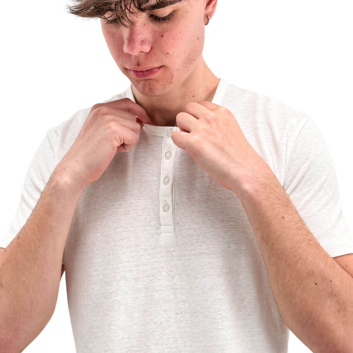 Amaranth Men's Shirt, Short Sleeve, Linen and Cotton, White