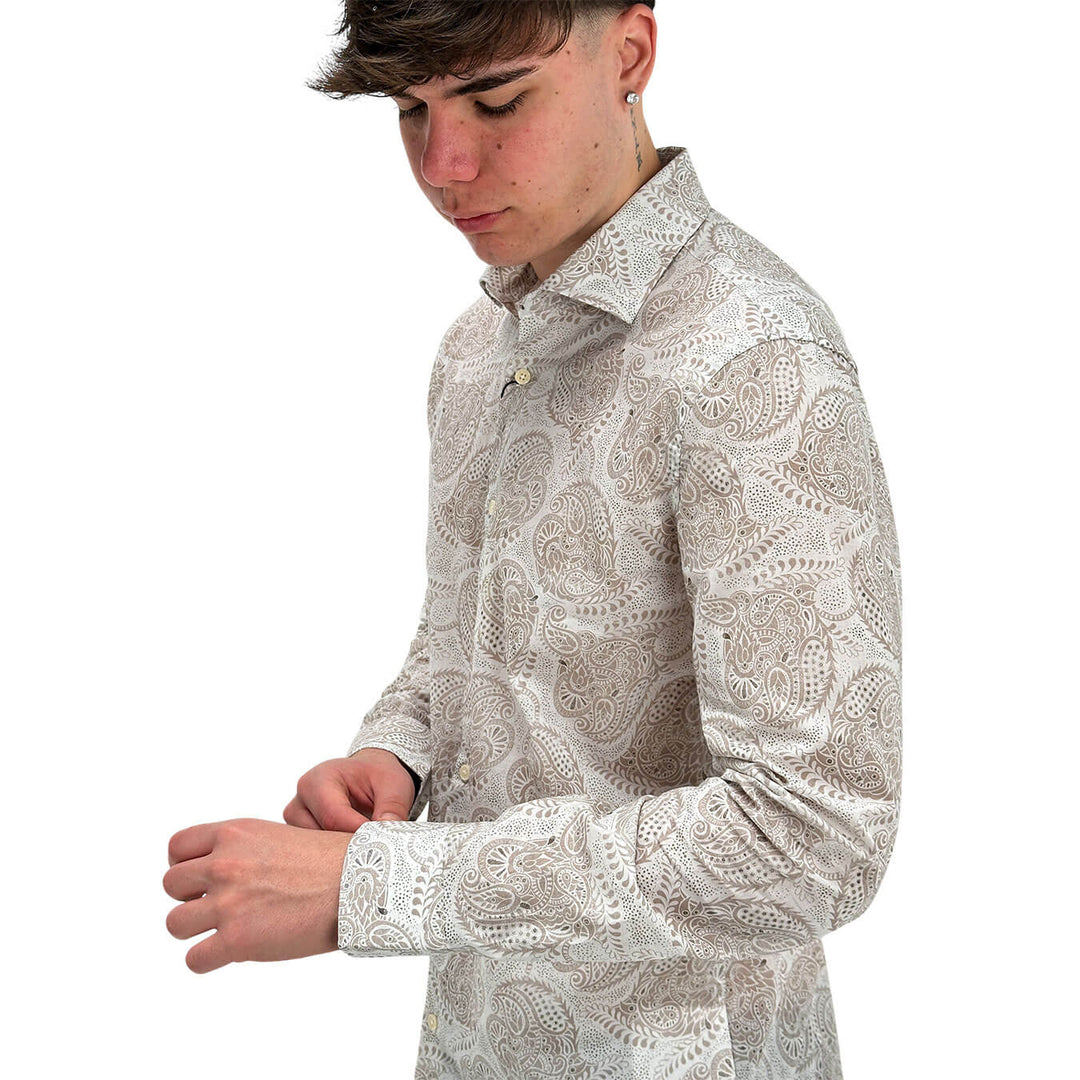 MarKup Men's Shirt, Classic Collar, Mixed Fabric, Pattern, Beige