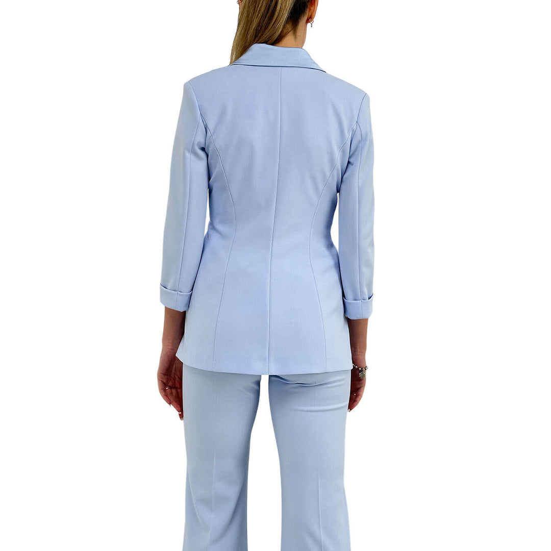 Imperial Women's Double Breasted Jacket, Lapels, Satin, Light Blue
