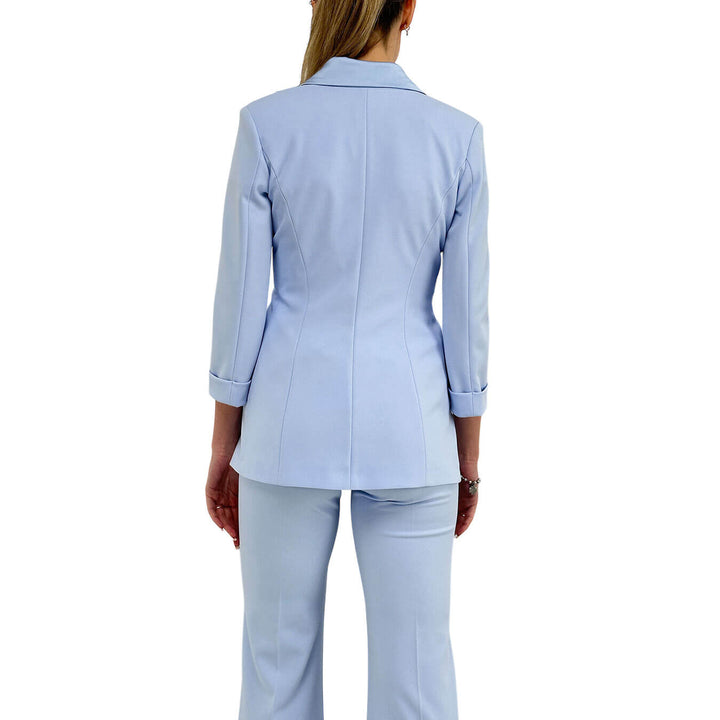 Imperial Women's Double Breasted Jacket, Lapels, Satin, Light Blue