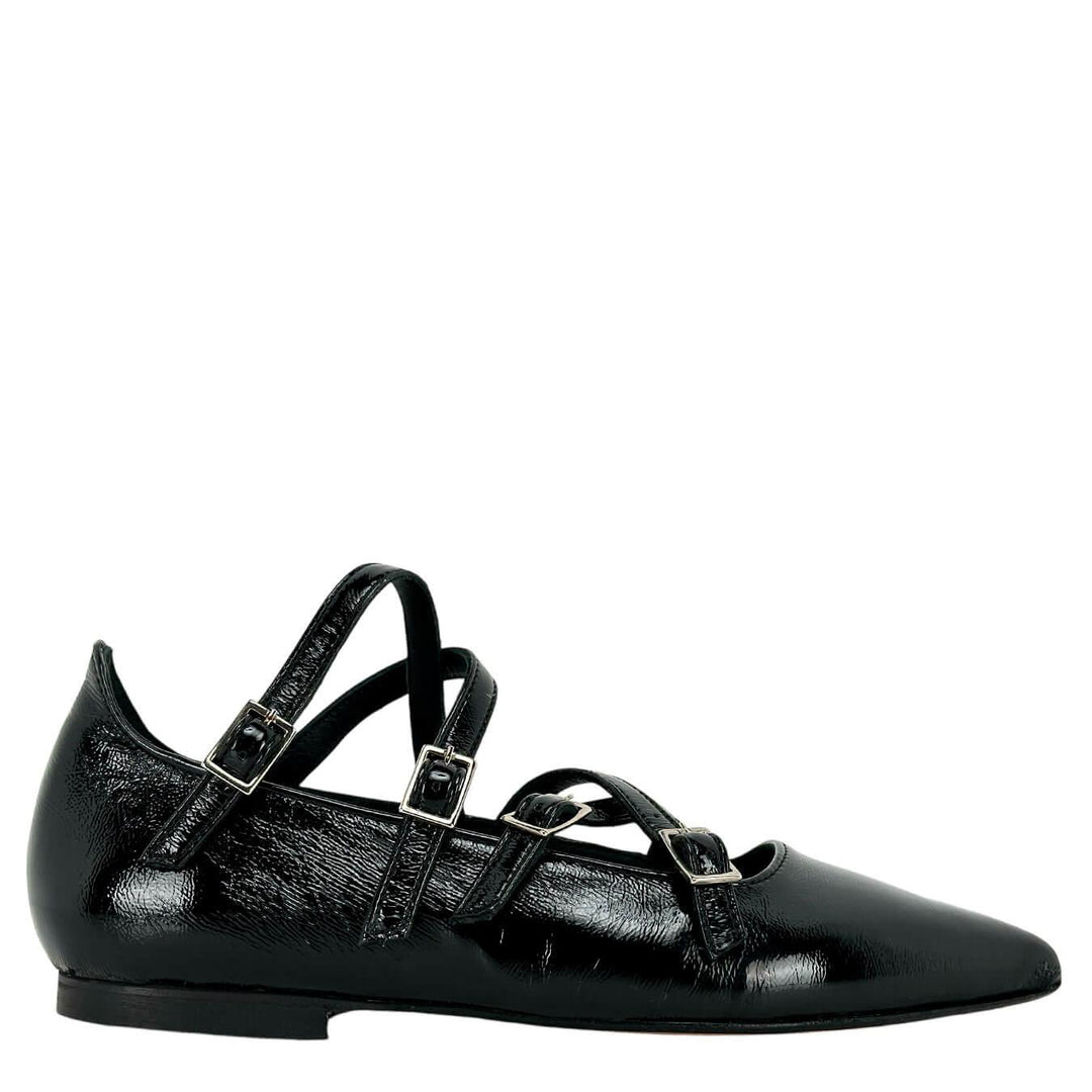Divine Follie Women's Shoes, Ballerina Delia, Buckles, Naplak, Black