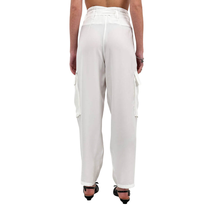 Koralline Pantaloni Donna, Cargo, Fiocco in Vita, Tasche, Bianco