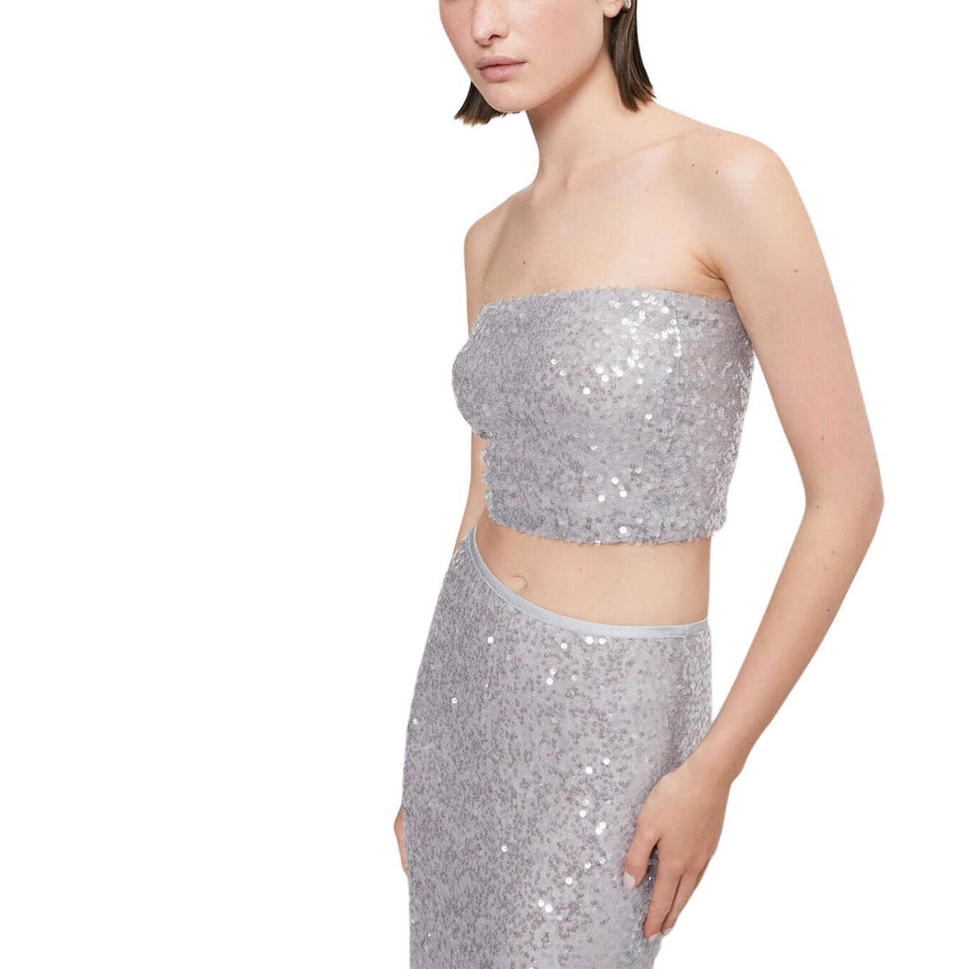 Ottod'Ame Women's Sweater, Top, Sequins, Mixed Fabric, Grey