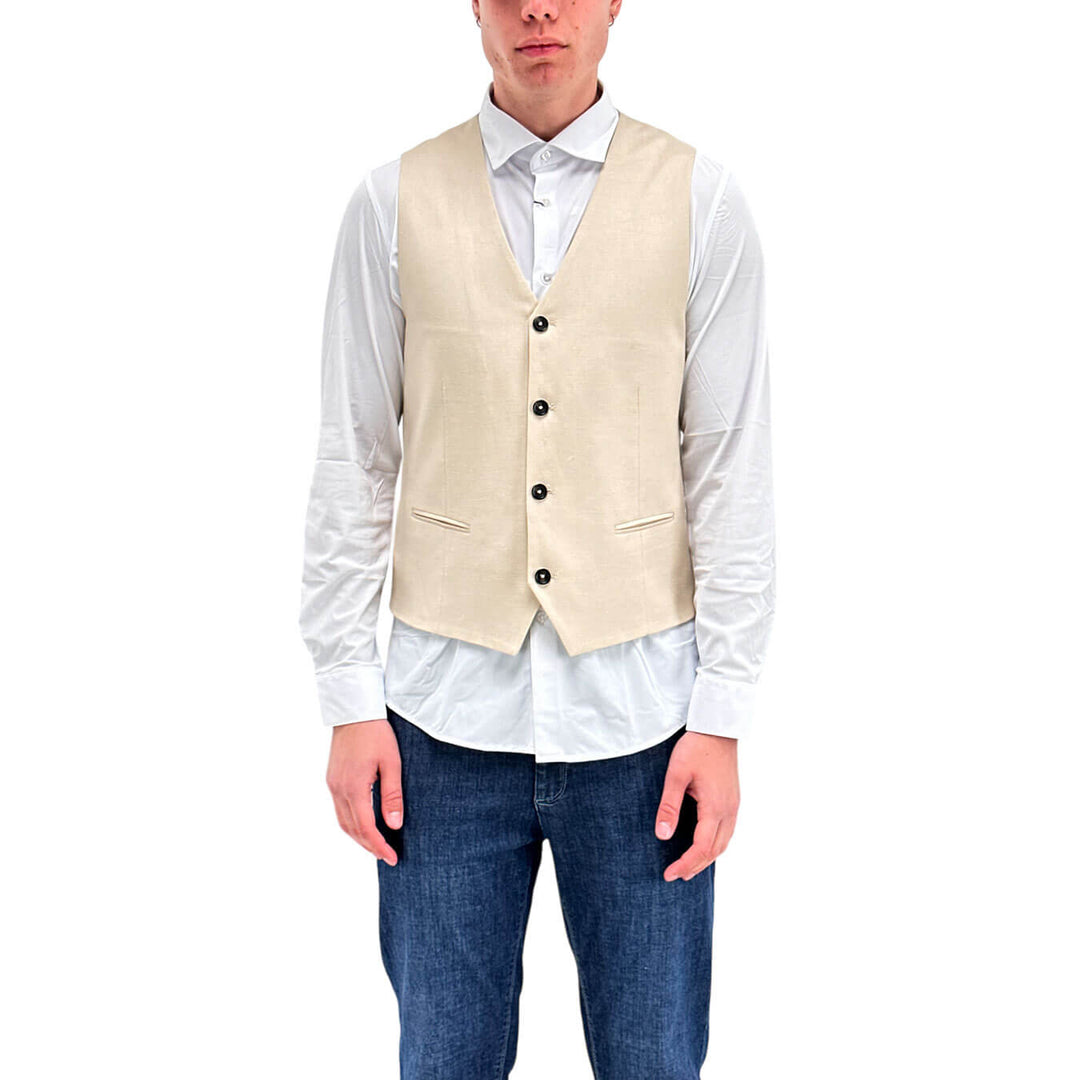 MarKup Men's Vest, Waistcoat, Mixed Fabric, Beige