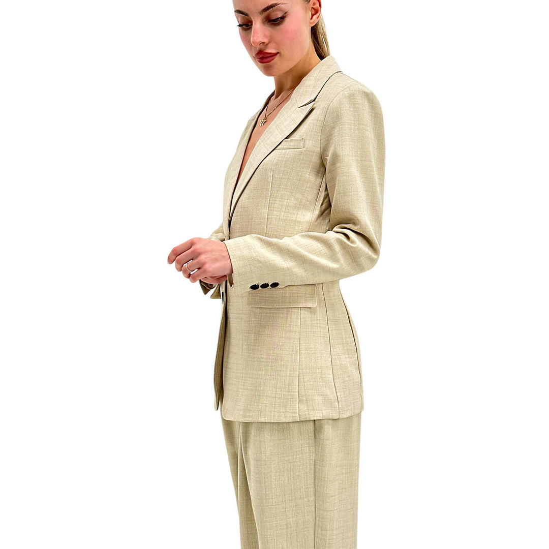 Koralline Women's Single Breasted Jacket, Two Buttons, Beige
