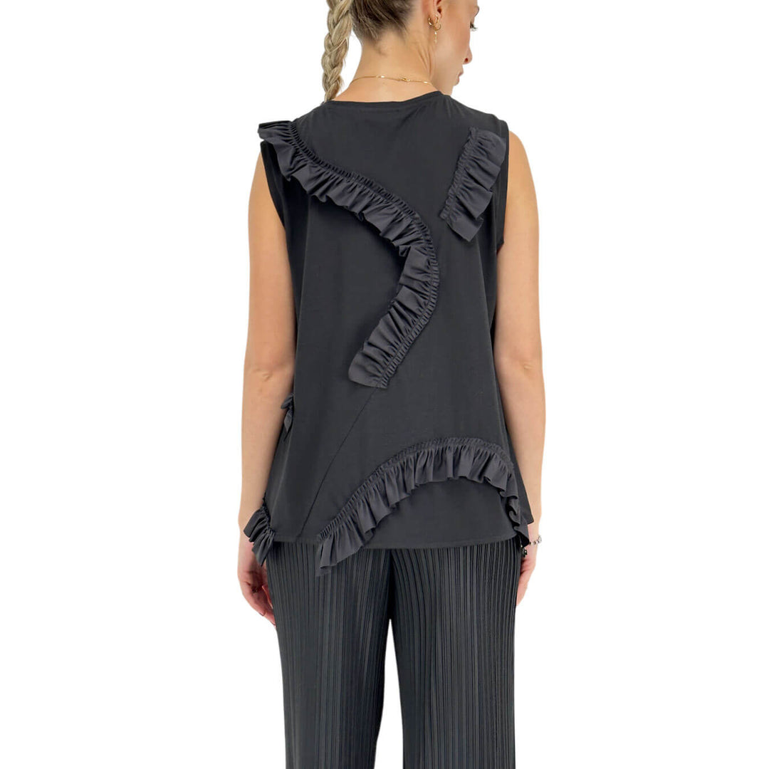 Meimeij Women's Sweater, Blouse, Boat Neck, Appliques, Cotton, Black