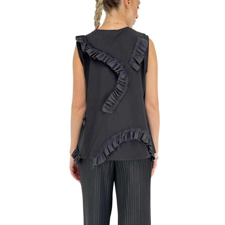Meimeij Women's Sweater, Blouse, Boat Neck, Appliques, Cotton, Black