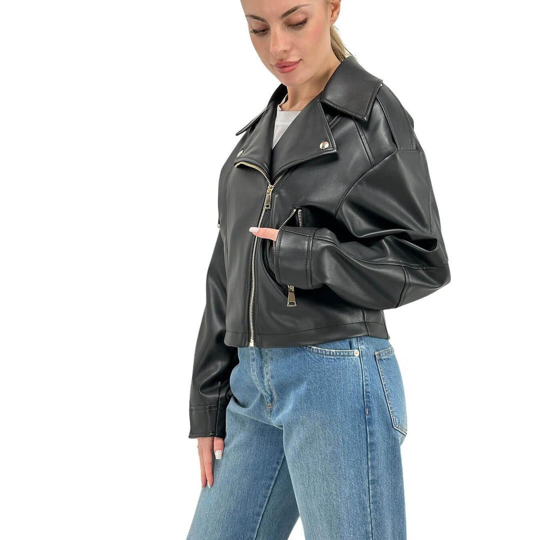 Motel Women's Jacket, Biker Style, Eco-Leather, Black