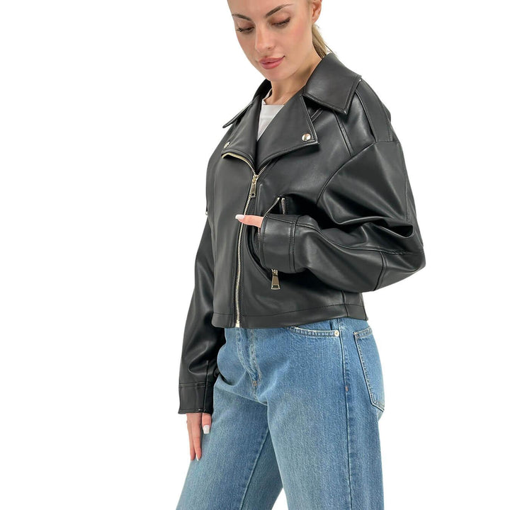 Motel Women's Jacket, Biker Style, Eco-Leather, Black