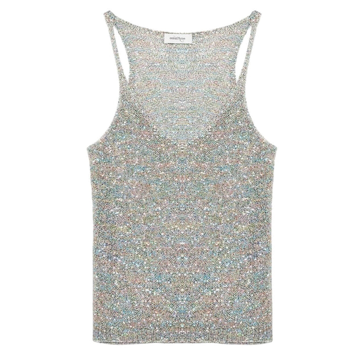 Ottod'Ame Women's Jersey, Tank Top, Sequins, Mixed Fabric, Grey
