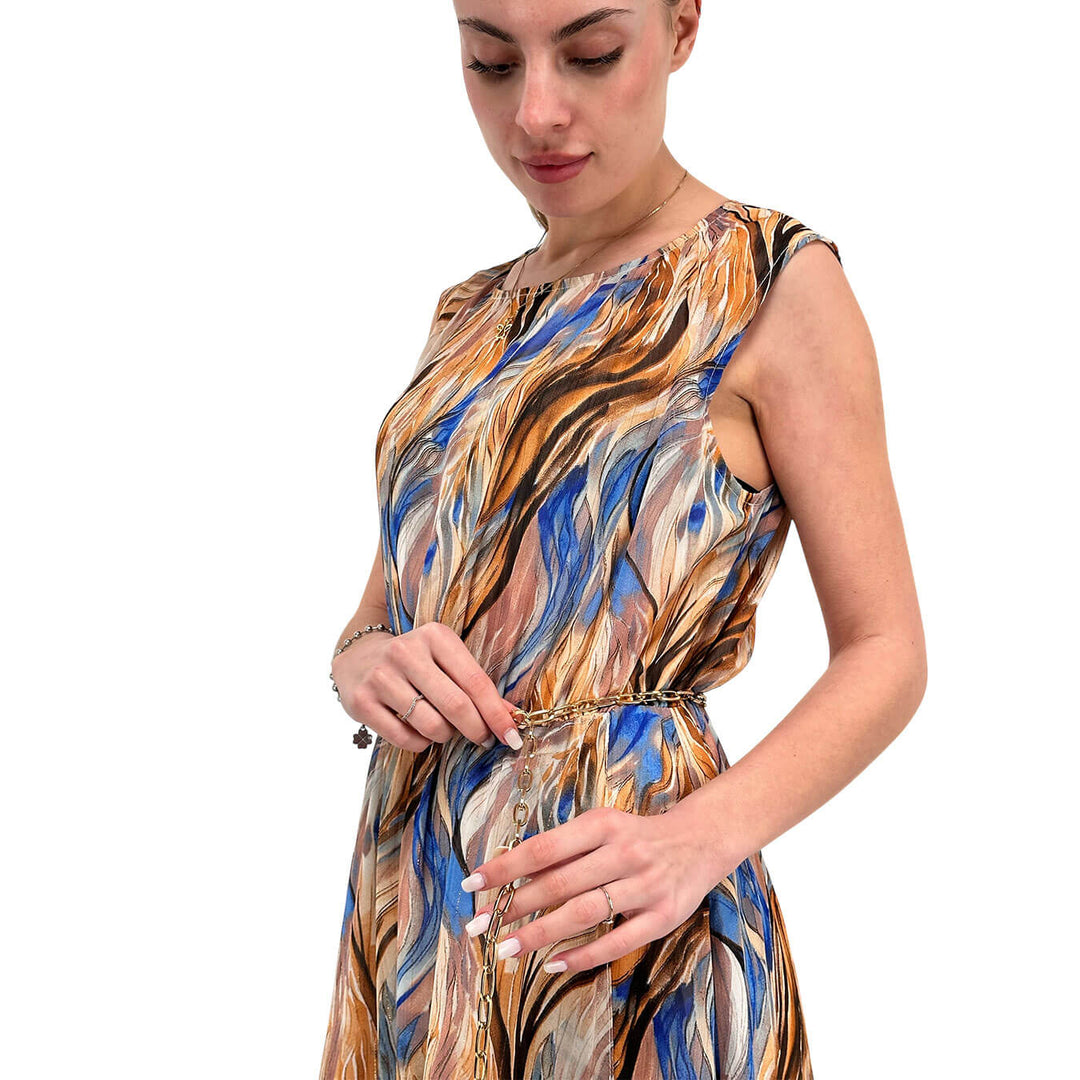 Koralline Women's Dress, Long and Wide, Pattern, Beige