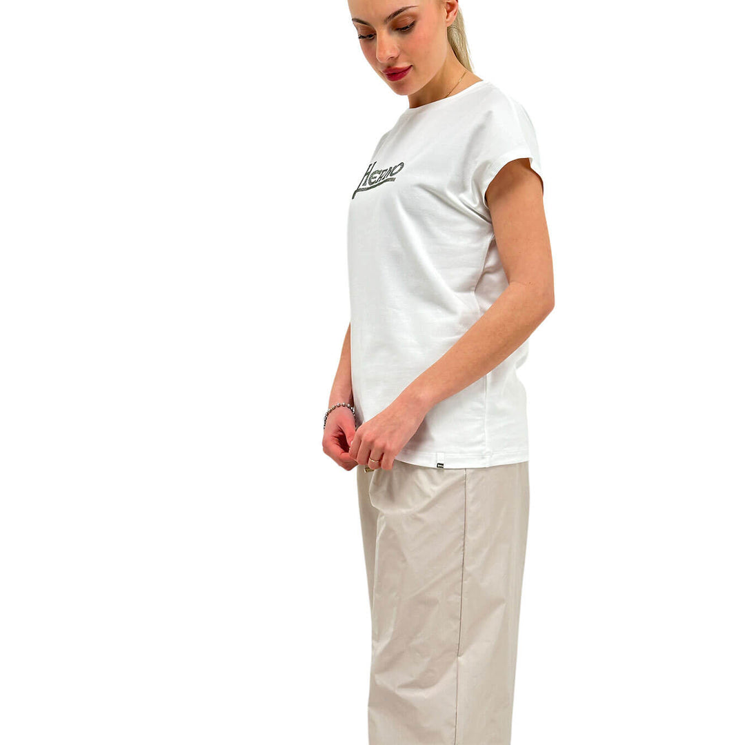Herno Maglia Donna, T-Shirt Interlock Jersey, Cotone, Bianco