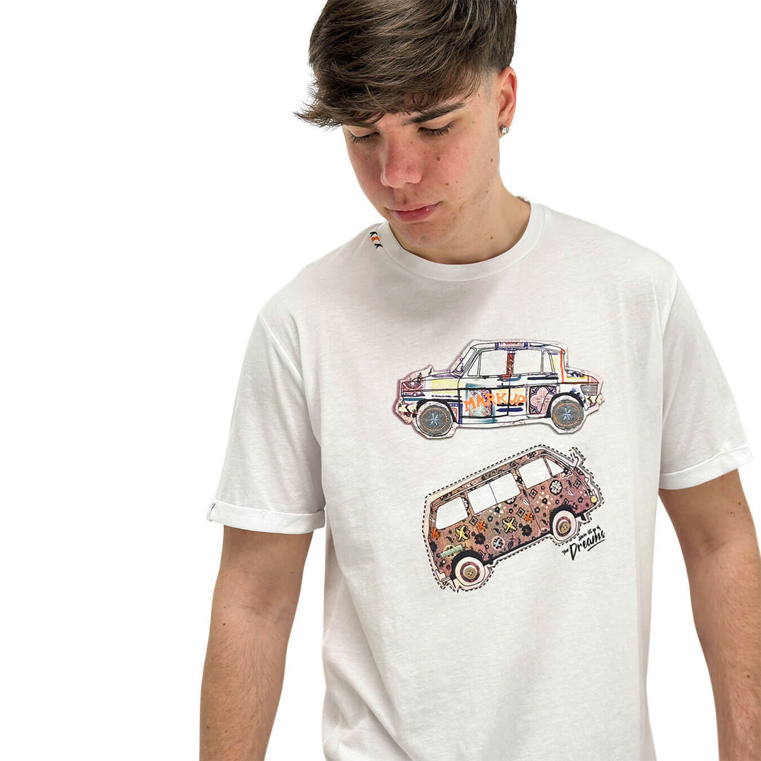 MarKup Men's Jersey, T-Shirt with Decoration, Cotton, White