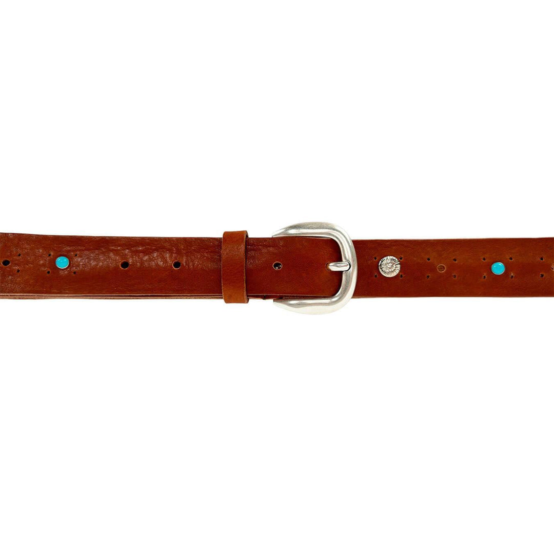 Bassini Cintura Uomo,Borchie, Fibbia Argento, Vero Cuoio, Marrone - BassiniBoutique.it