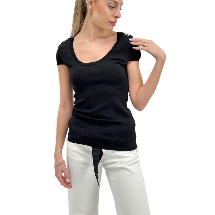 Relish Eric Women's Jersey, Basic T-Shirt, Mixed Fabric, Black