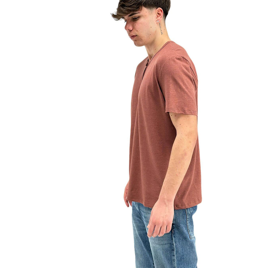 Amaranth Men's Shirt, Short Sleeve, Linen and Cotton, Brown