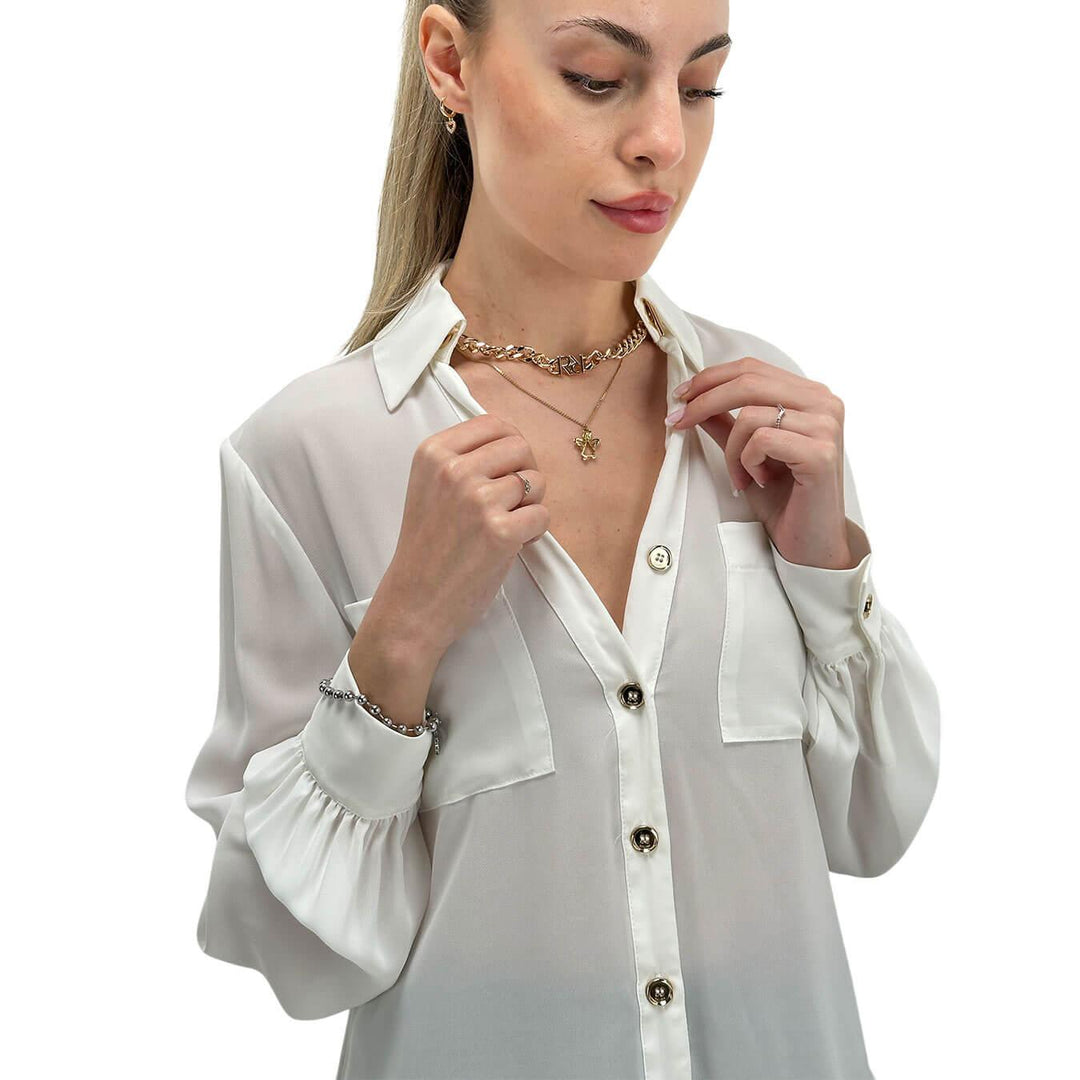 Relish Women's Shirt, Classic Model, V-Neck, White
