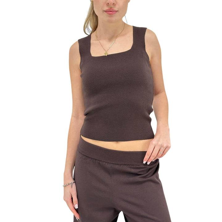 Kontatto Women's Jersey, Tank Top, Crop, Mixed Fabric, Brown