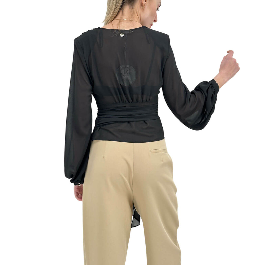 Relish Women's Blouse, V-Neck, Bow, Side, Black