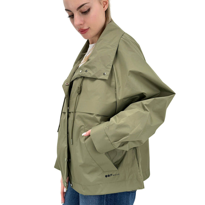 Oof Wear Women's Short Jacket, Water Repellent, Drawstring, Green