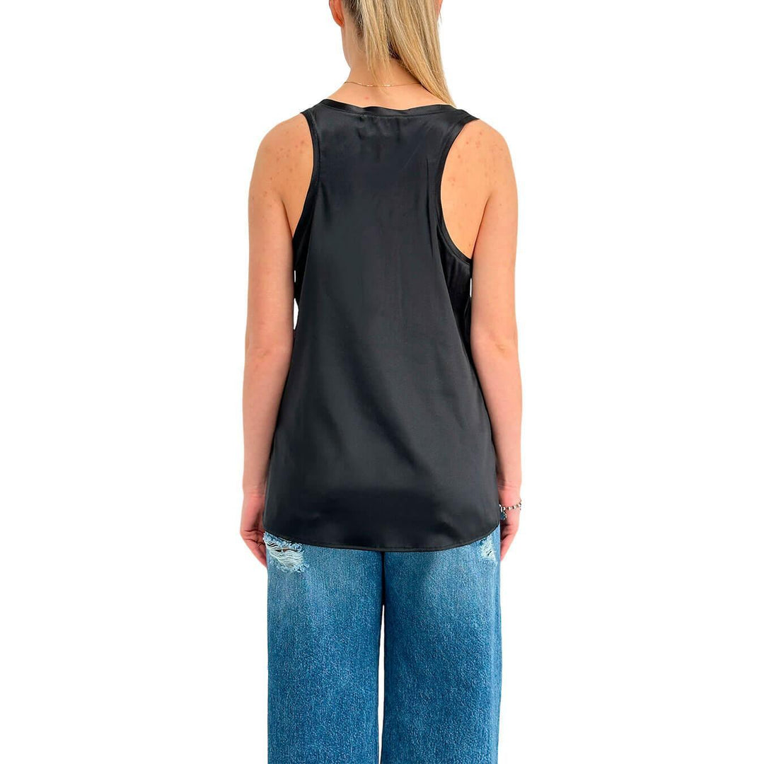 Solotre Maglietta Donna, Canotta Scollata, Seta, Nero, bassiniboutique.it