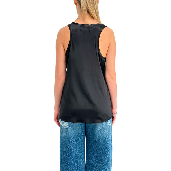 Solotre Maglietta Donna, Canotta Scollata, Seta, Nero, bassiniboutique.it