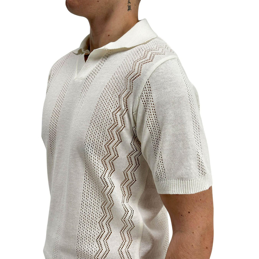 BL.11 Block Eleven Men's Sweater, Openwork Pattern, Cotton, Ivory