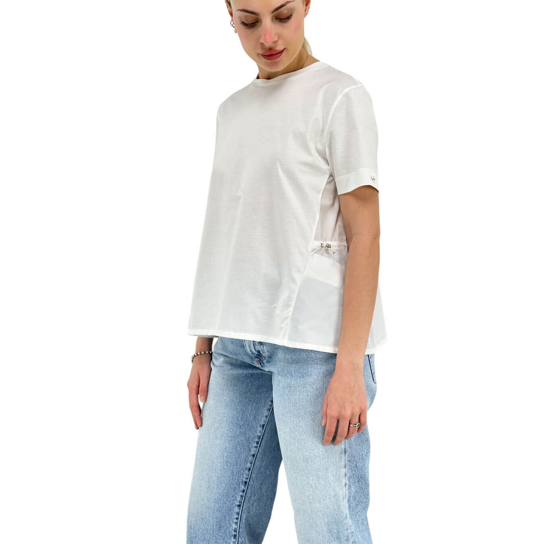 Herno Maglia Donna, T-Shirt in Chic Cotton Jersey e Taffetà, Bianco