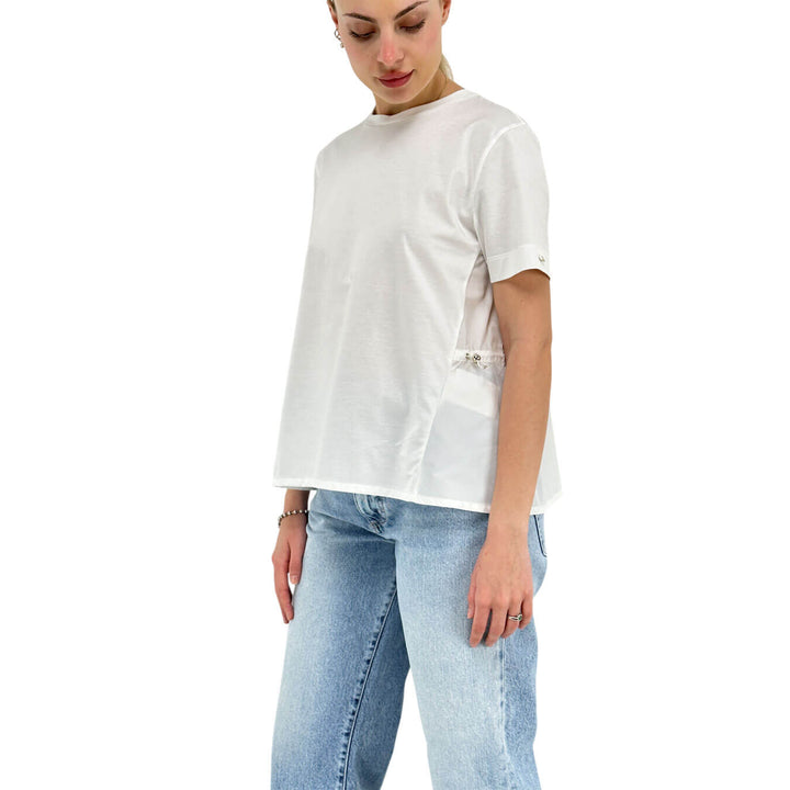 Herno Maglia Donna, T-Shirt in Chic Cotton Jersey e Taffetà, Bianco