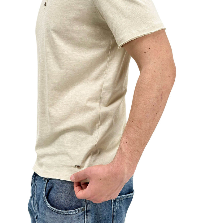 MarKup Men's Shirt, Serafino, Short Sleeve, Cotton, Beige
