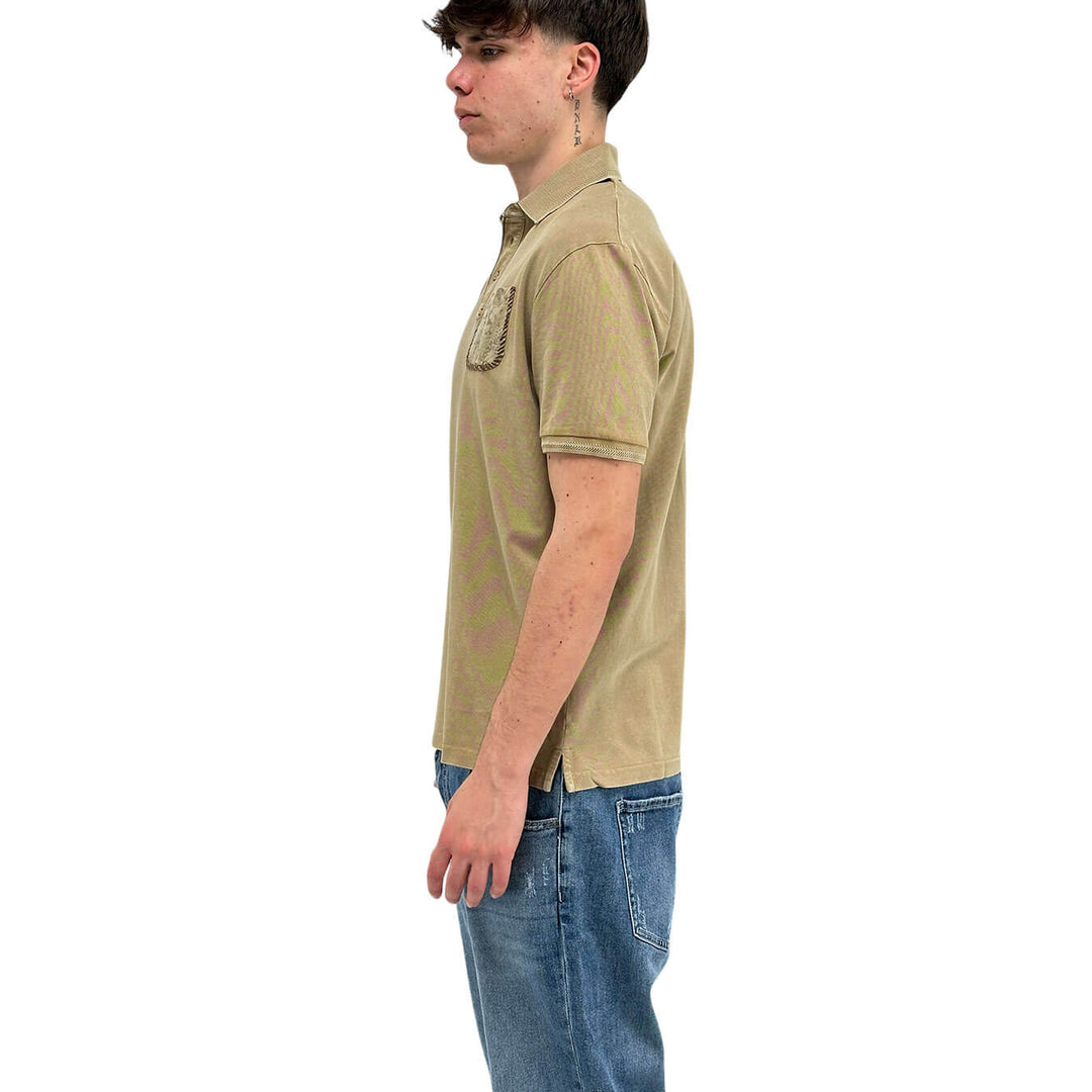 MarKup Men's Shirt, Polo, Short Sleeve, Three Buttons, Beige
