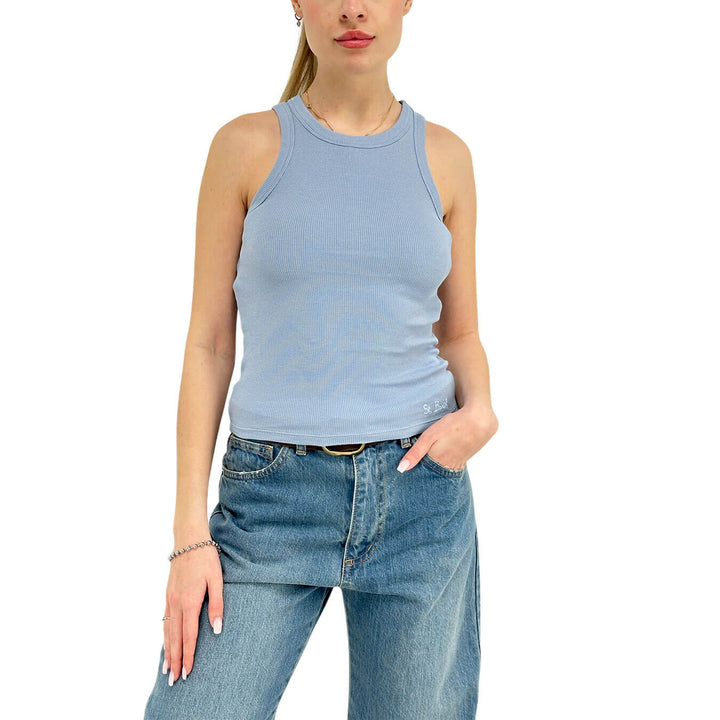 Mc2 Saint Barth Ada Women's Jersey, Tank Top, Cotton, Light Blue