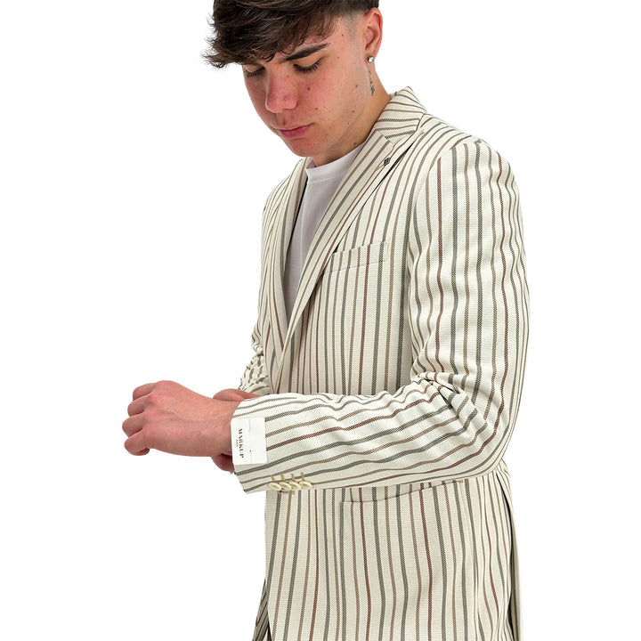MarKup Giacca Uomo, Blazer Monopetto, Gessato, Beige