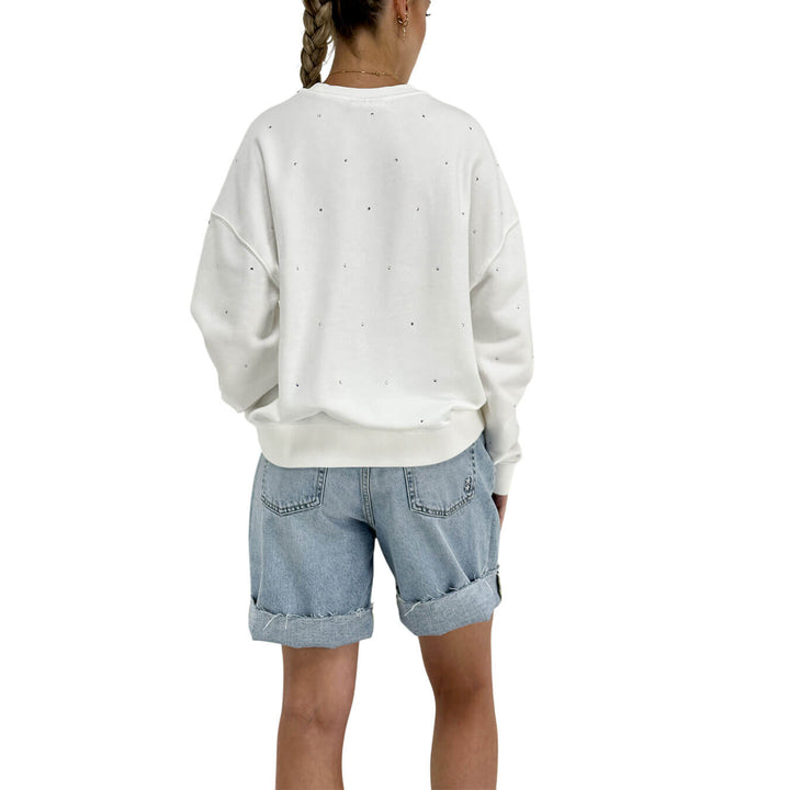 Mc2 Saint Barth Maglia Donna, Felpa Casey, Strass, Cotone, Bianco