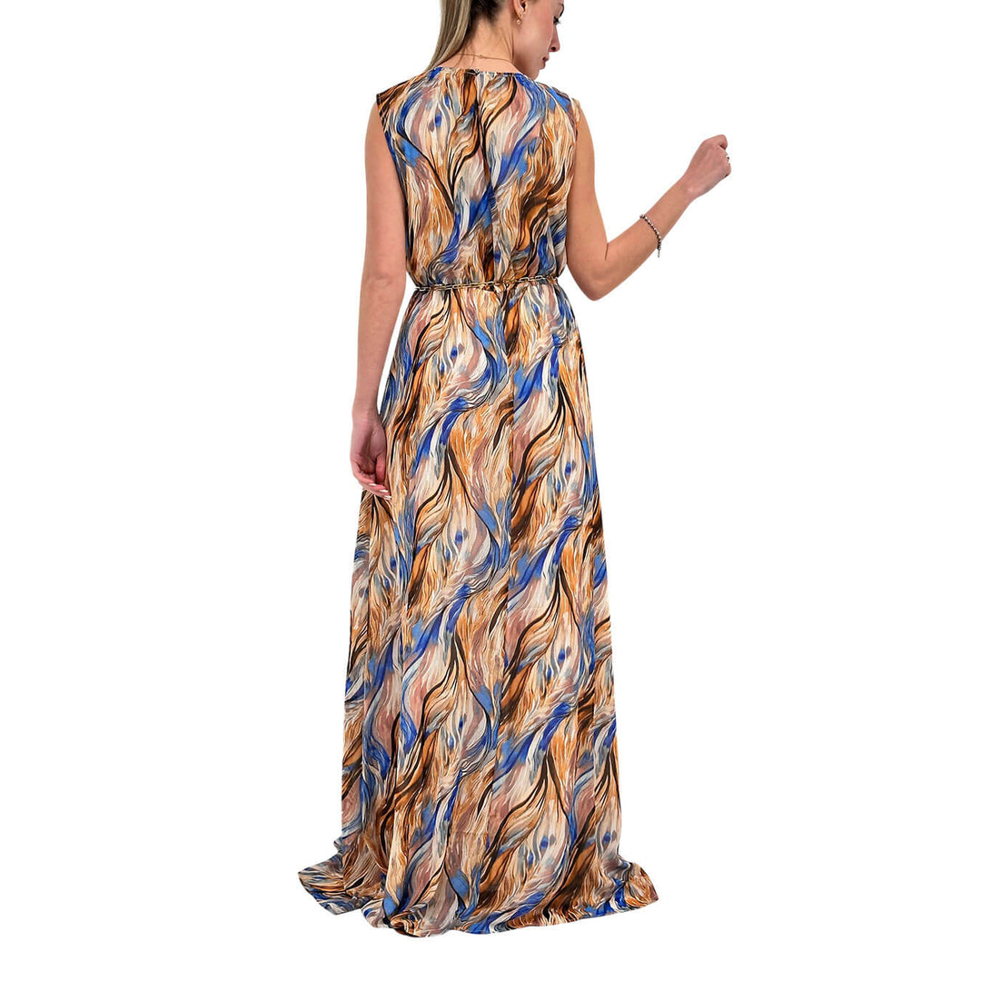 Koralline Women's Dress, Long and Wide, Pattern, Beige