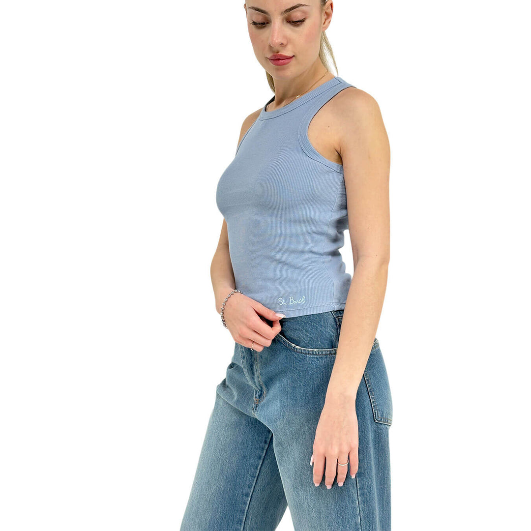 Mc2 Saint Barth Ada Women's Jersey, Tank Top, Cotton, Light Blue