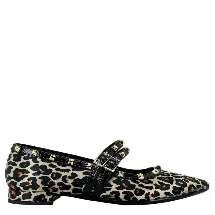 Divine Follie Scarpe Donna, Ballerina, Tessuto Maculato, Borchie, Nero, bassiniboutique