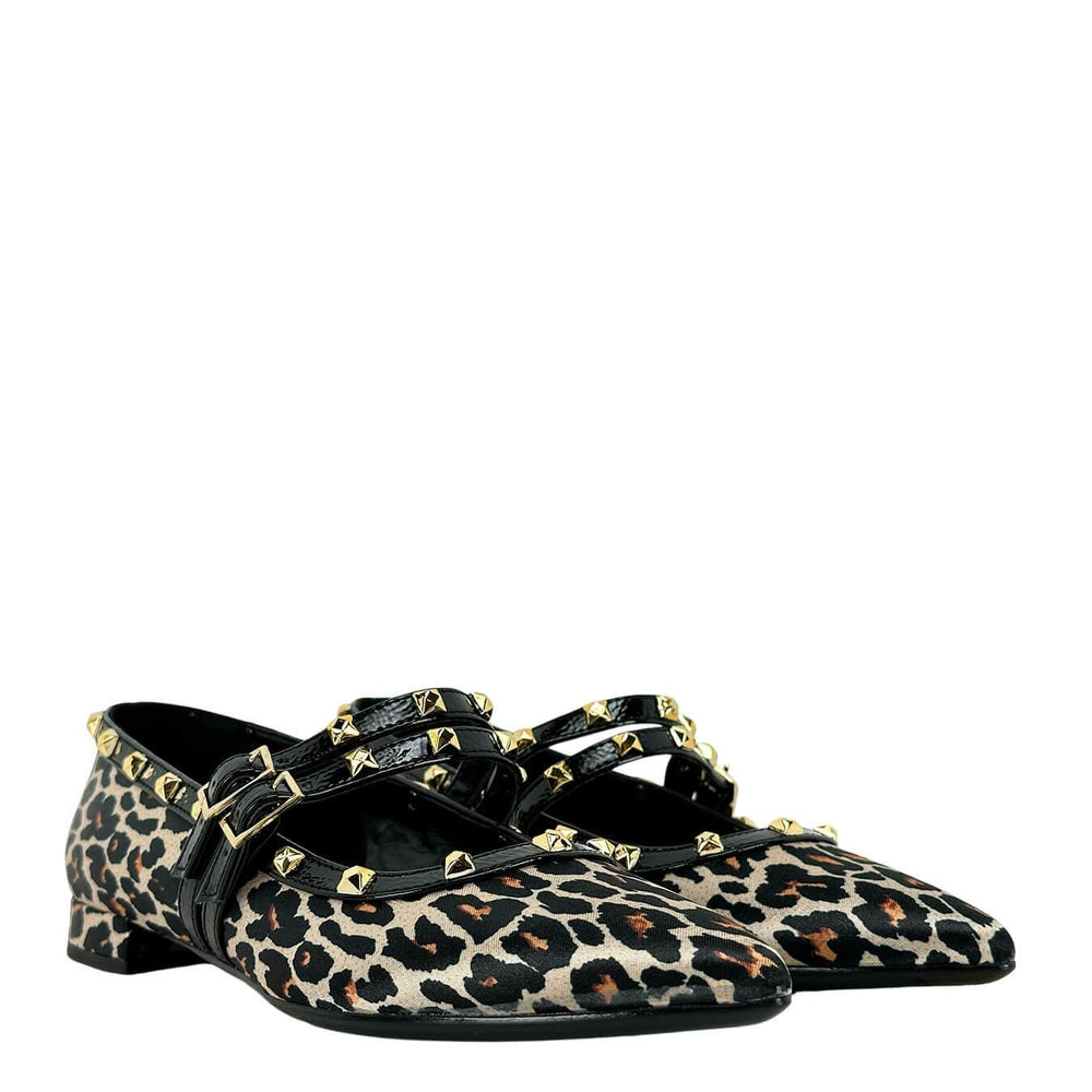 Divine Follie Scarpe Donna, Ballerina, Tessuto Maculato, Borchie, Nero, bassiniboutique